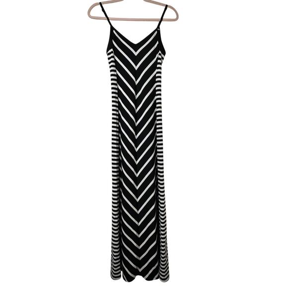 XS Guess Black White Striped Spaghetti Strap Maxi Dress Preppy Y2K Retro Resort - Picture 2 of 8